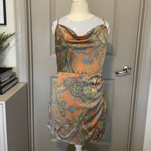 BOOHOO Paisley Mini Slip Dress, Size 8.